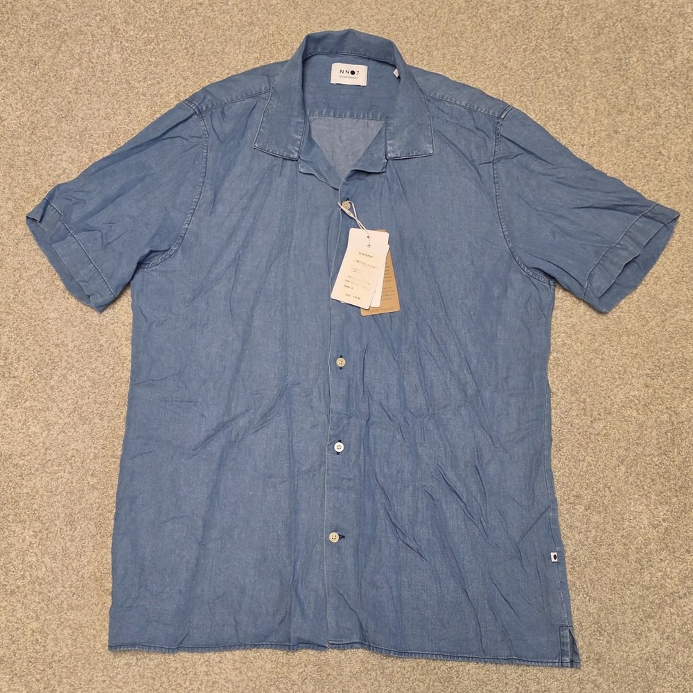 NN07 Miyagi SS 5767 Shirt Mens Large Light Blue Tencel Lyocell Camp Collar NWT
